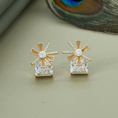 Starburst Gold Earrings with Crystals