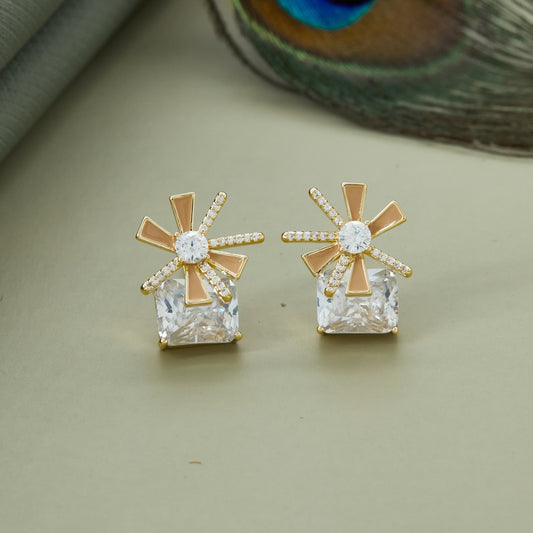 Starburst Gold Earrings with Crystals