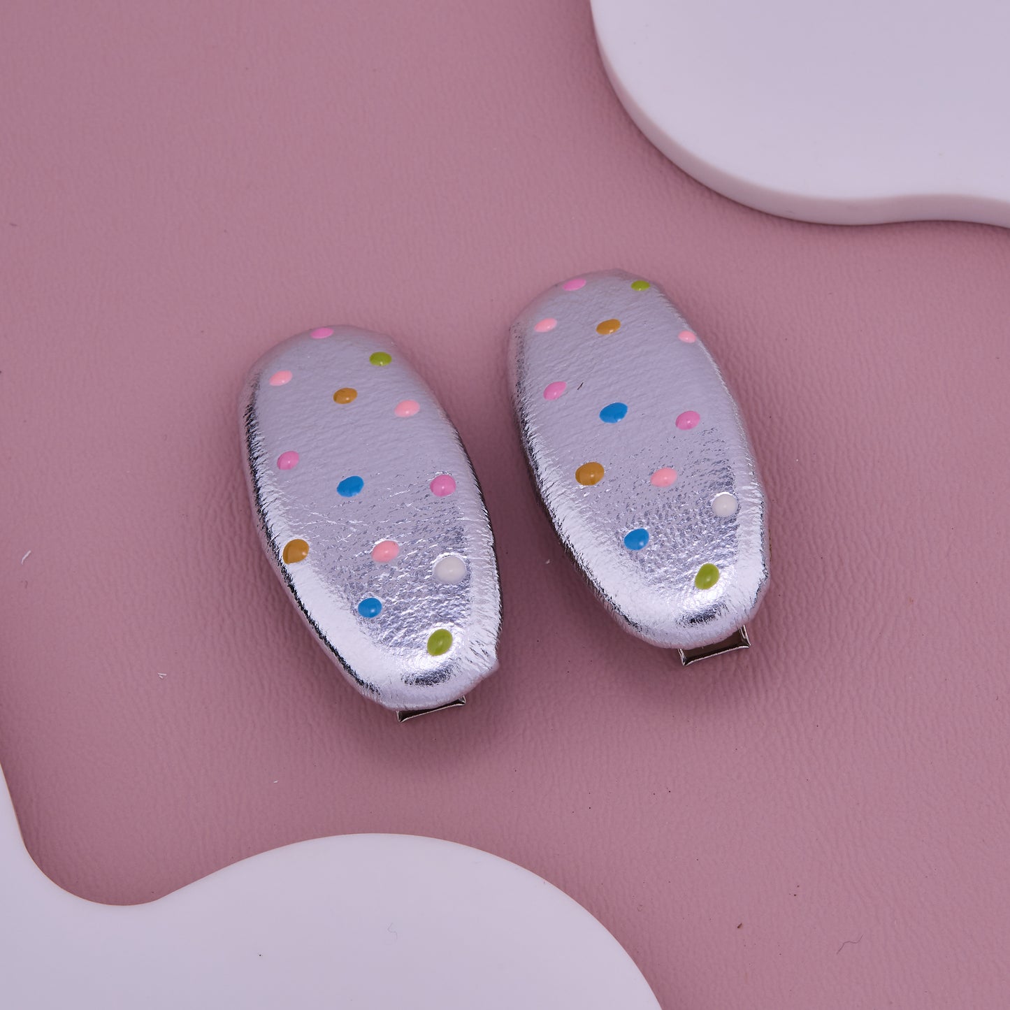 Silver Polka Dot Baby Hair Clips