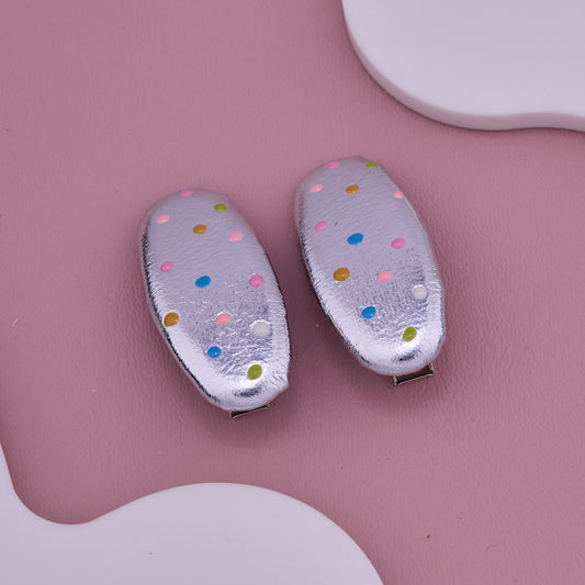 Silver Polka Dot Baby Hair Clips