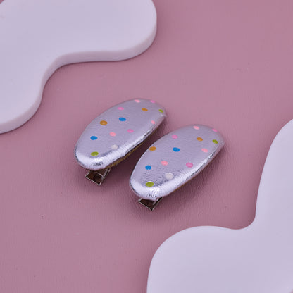 Silver Polka Dot Baby Hair Clips