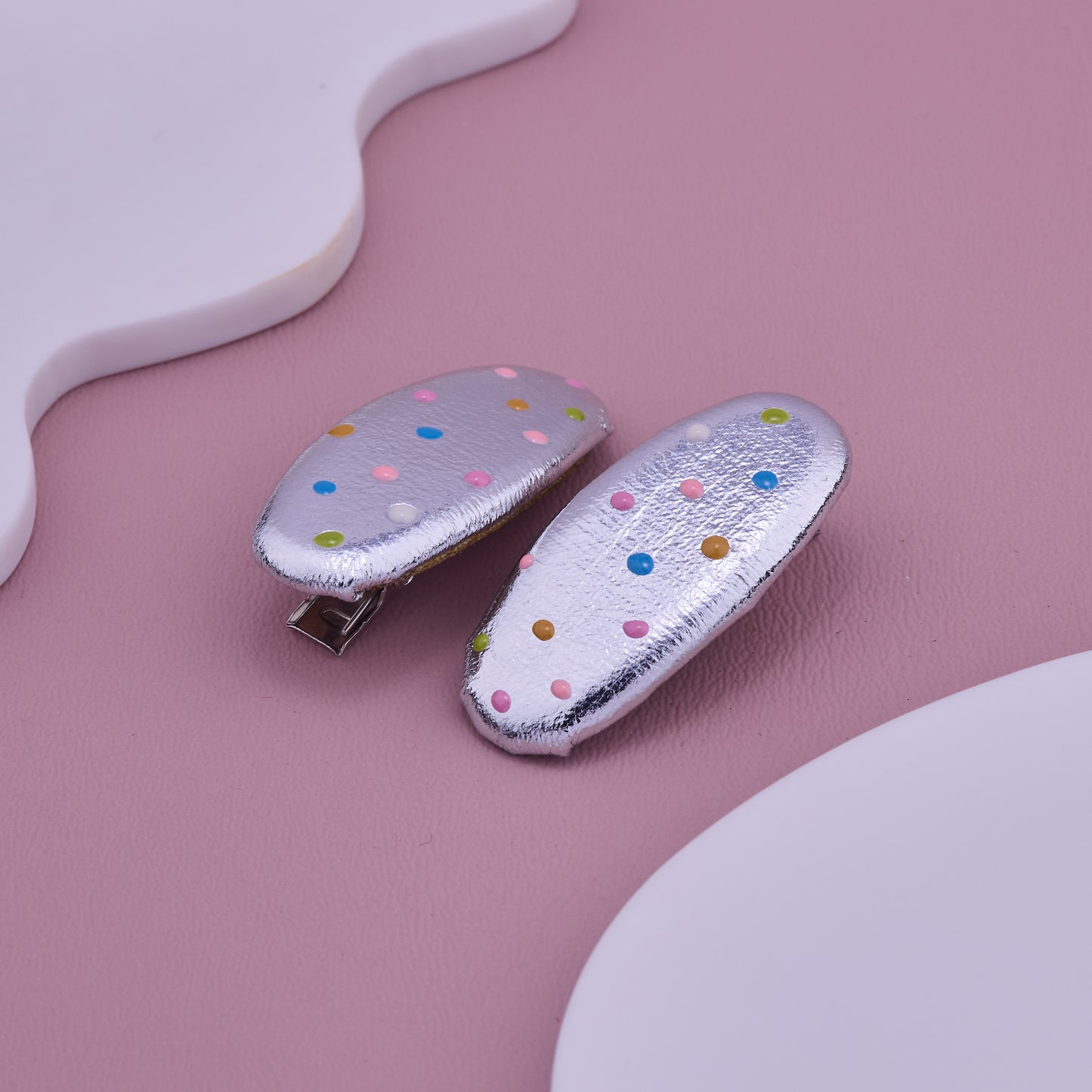 Silver Polka Dot Baby Hair Clips