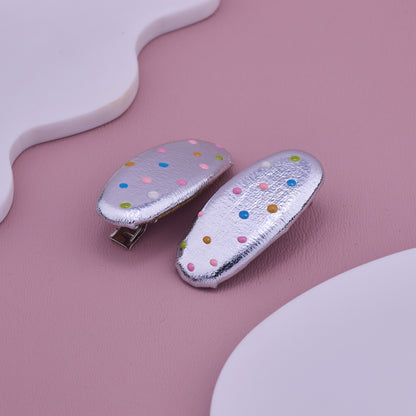 Silver Polka Dot Baby Hair Clips