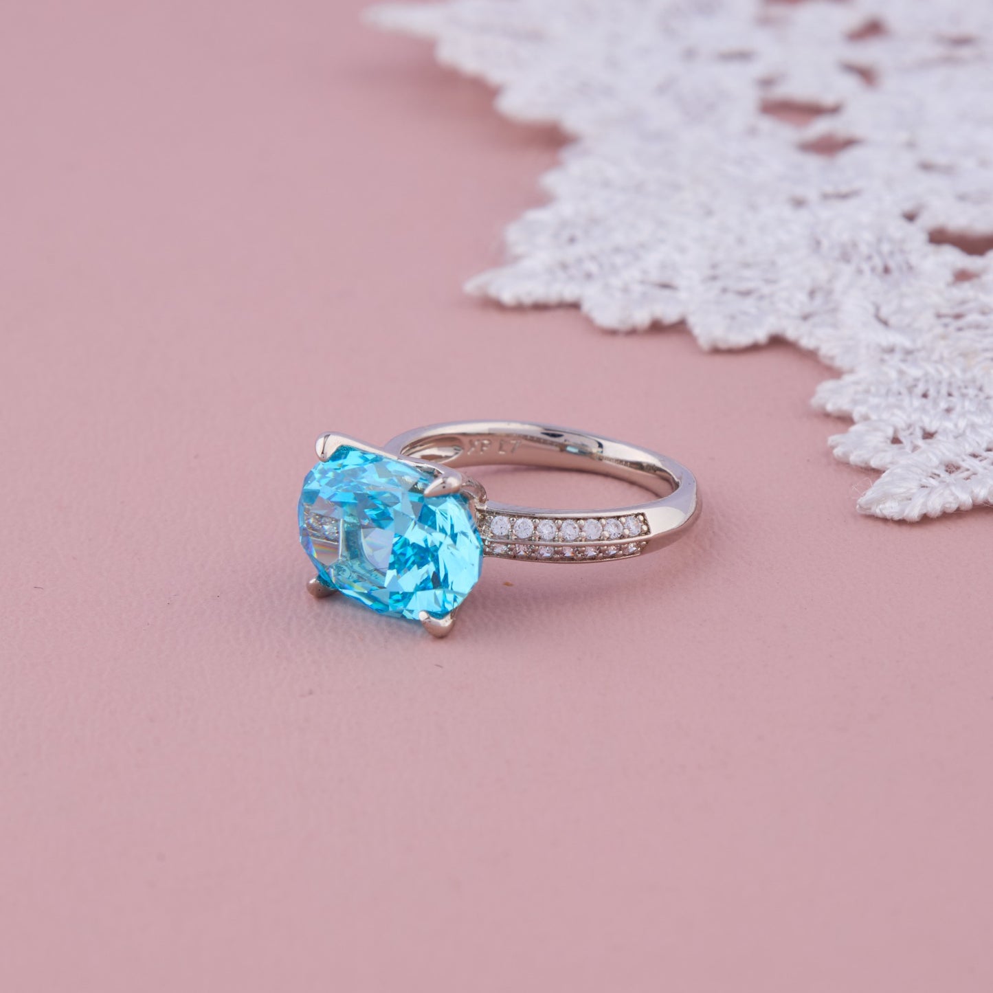 Silver Band Ring with Large Oval Blue Stone