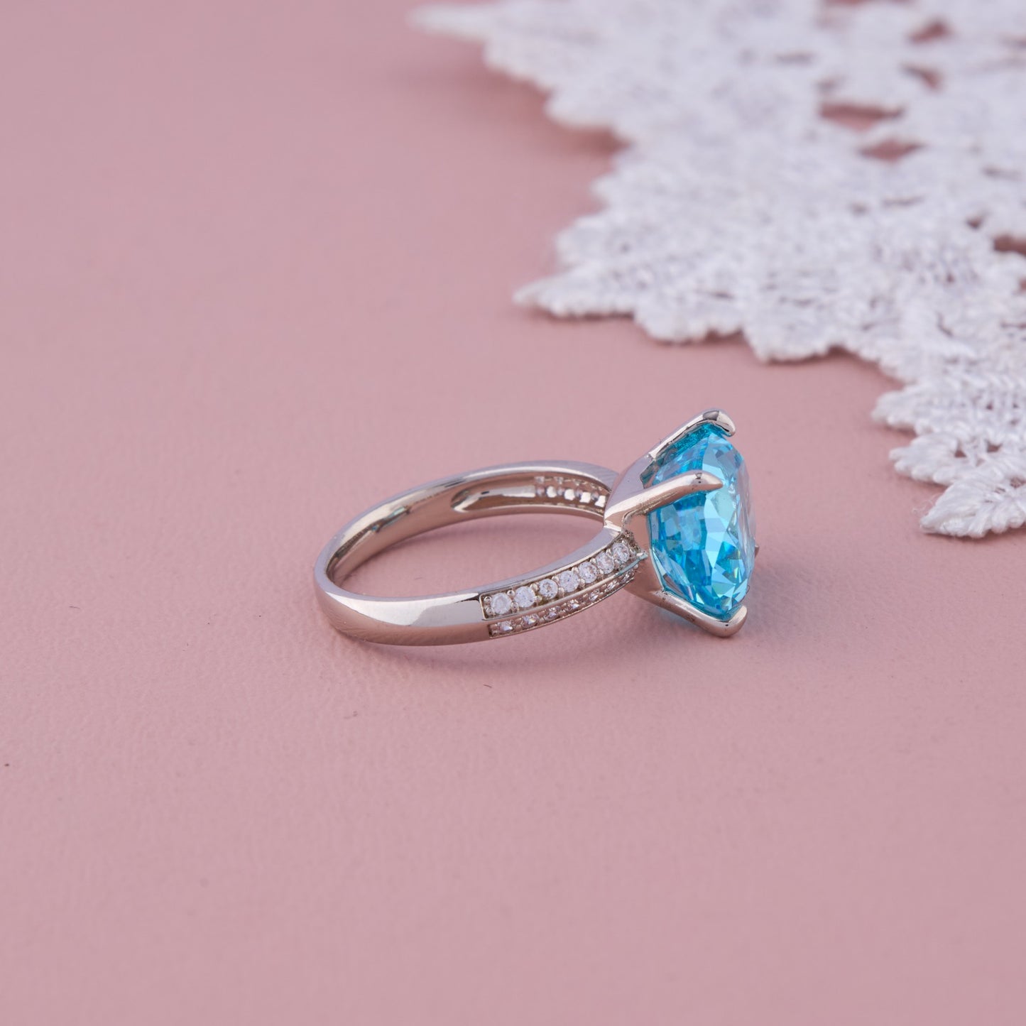 Silver Band Ring with Large Oval Blue Stone