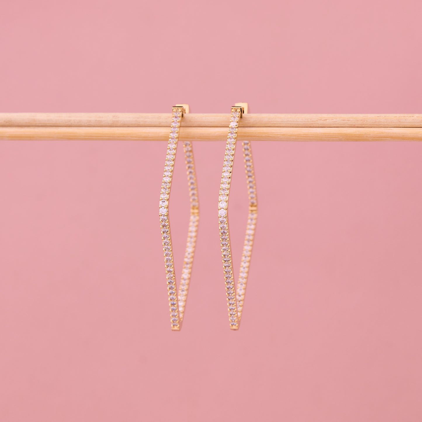 Gold-Plated Diamond Cut Square Hoop Earrings