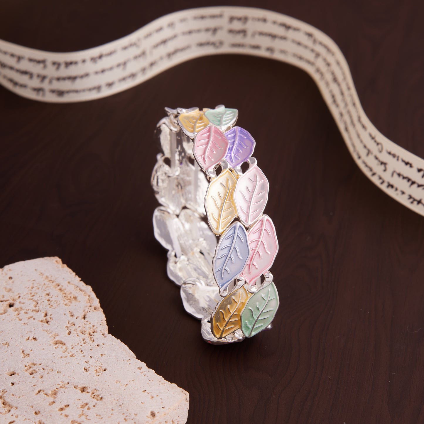 Multicolor Leaf Double Line Meenakari Bracelet