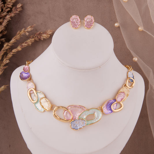 Multicolor Artistic Necklace & Earrings Set – Elegant Jewelry