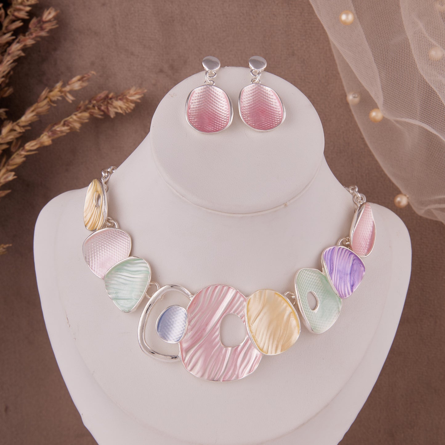 Pastel Elegance Multicolor Necklace & Earrings Set – Modern Artistry