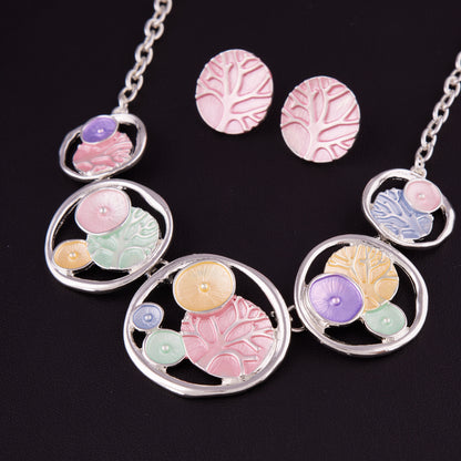 Round Pastel Statement Necklace Set with Earrings for Women & Girls