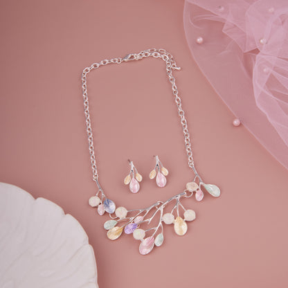 Pastel Leaf Pendant Necklace Set with Earrings for Women & Girls