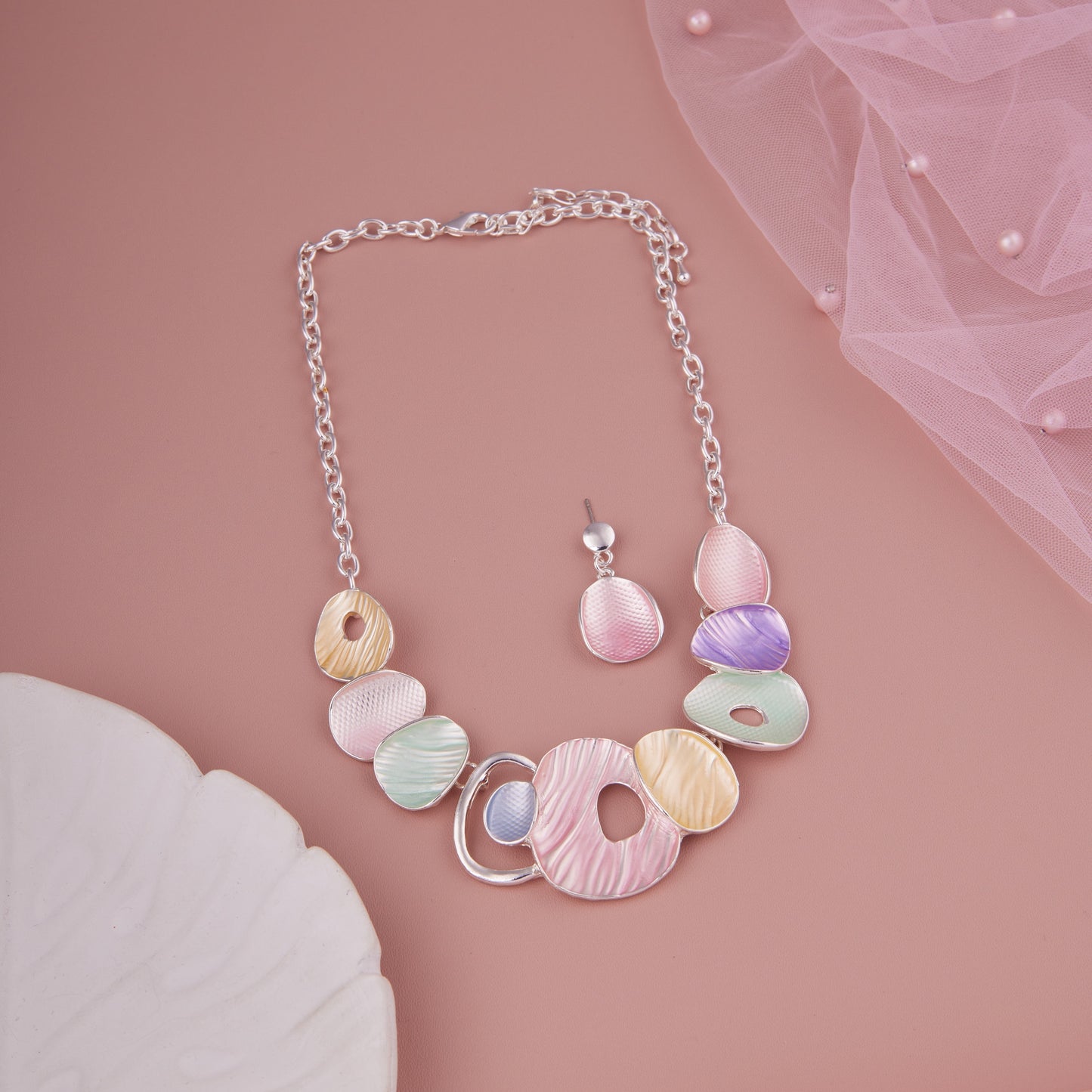 Pastel Elegance Multicolor Necklace & Earrings Set – Modern Artistry