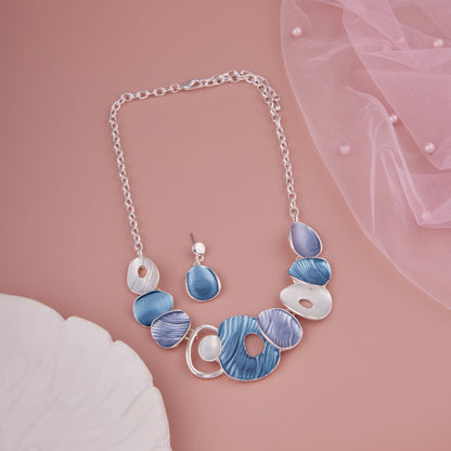 Ocean Blue & Silver Abstract Necklace Set – Contemporary Chic