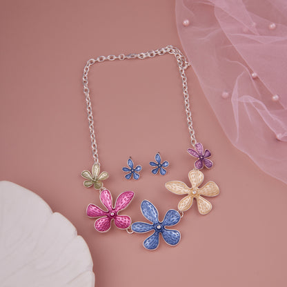 Colorful Floral Statement Necklace & Stud Earrings Set