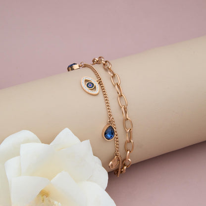 Dual-Layer Evil Eye Charm Bracelet for Women