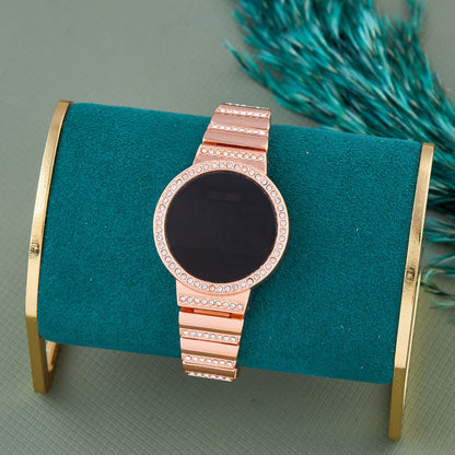 Rose Gold Plated Digital Watch with Crystal Bezel for Women and Girls