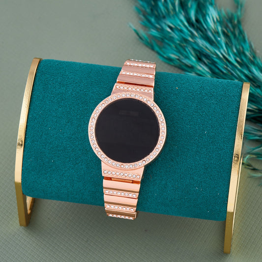 Rose Gold Plated Digital Watch with Crystal Bezel for Women and Girls