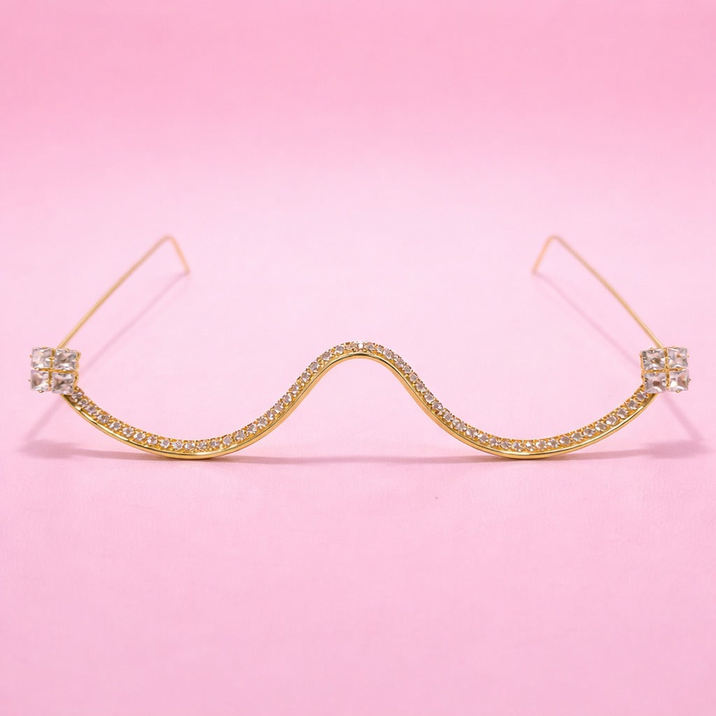 Wave Crystal Gold Plated Facelet with Square Stones for Girls and Women