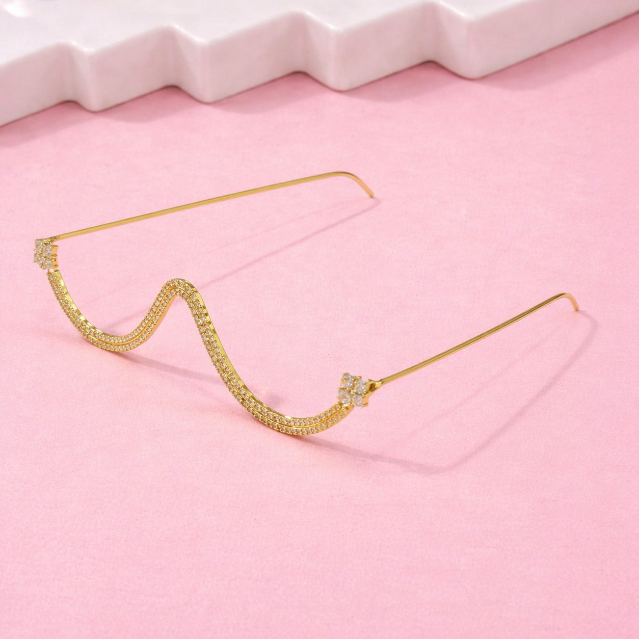 Wave Crystal Gold Plated Facelet with Square Stones for Girls and Women