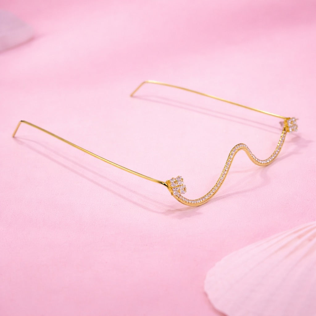 Wave Crystal Gold Plated Facelet with Square Stones for Girls and Women