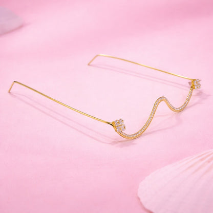 Wave Crystal Gold Plated Facelet with Square Stones for Girls and Women
