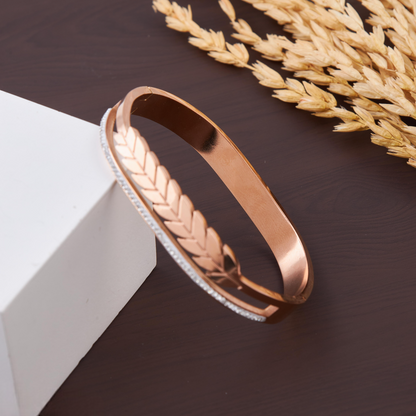 Rose Gold Leaf Design Bracelet with CZ Line for Girls & Women