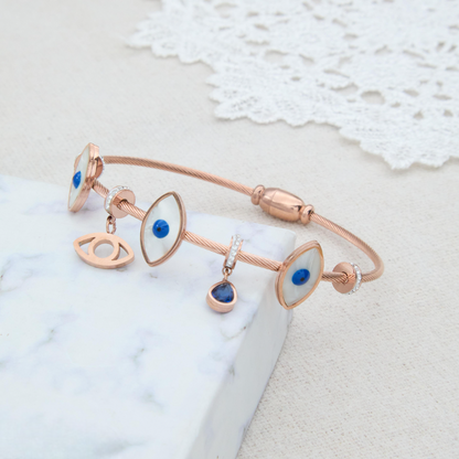 ✨ Rosegold Evil-Eye Charm Bracelet | Anti-Tarnish Premium Designer Magnetic Bracelet with Blue Charm for Girls and Women | Ideal for Special Occasions ✨