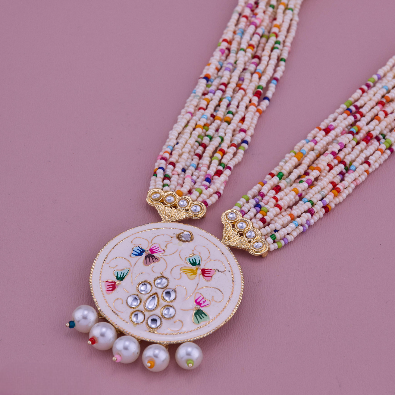 Multicolor Necklace Set with Meenakari Pendant & Earrings Set