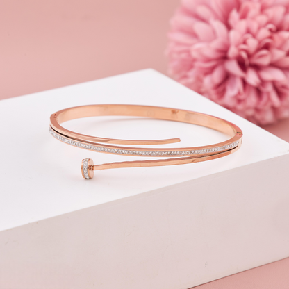 Rose Gold Nail Design Bracelet with CZ Detailing for Women & Girls
