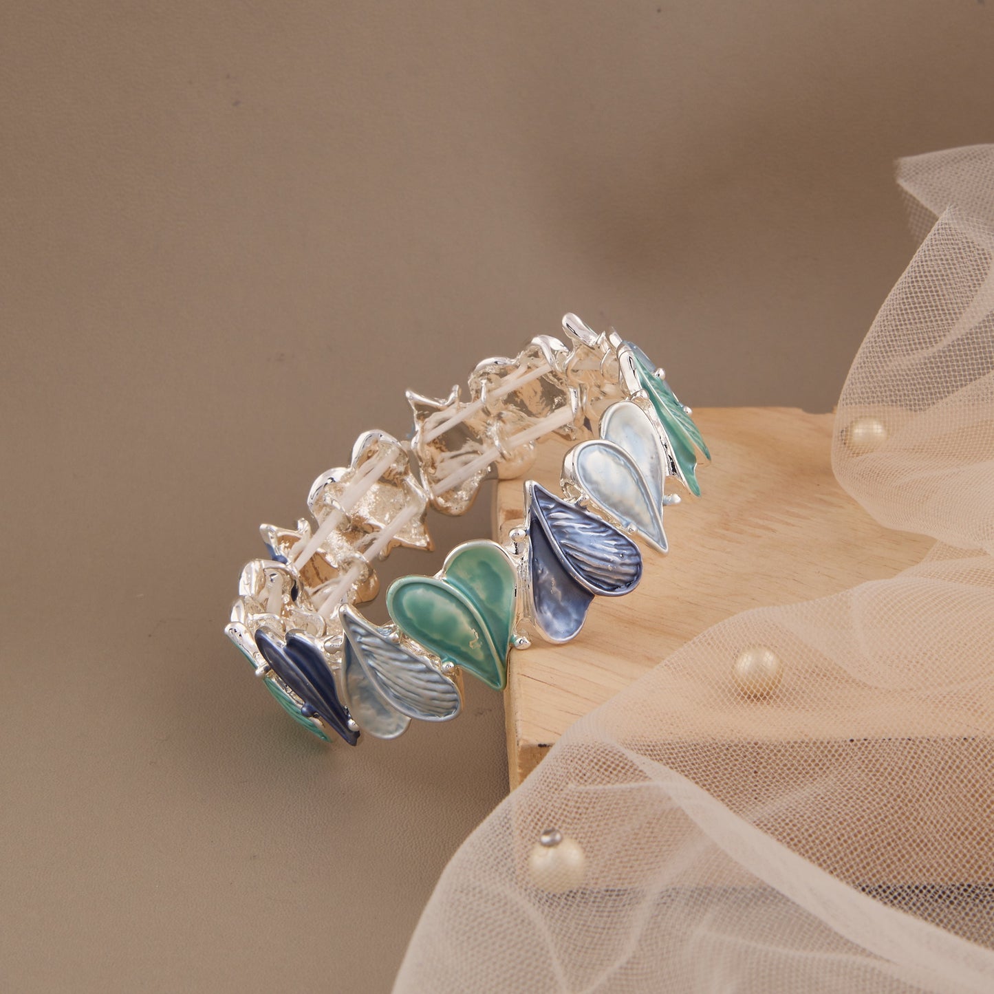 Blue & Green Heart Enamel Finish Charm Bracelet