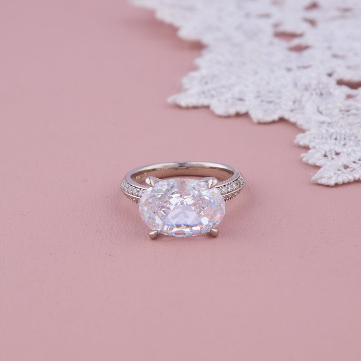 White Oval Stone Ring with Silver Band