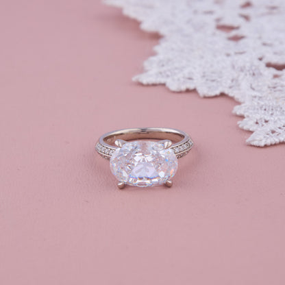 White Oval Stone Ring with Silver Band