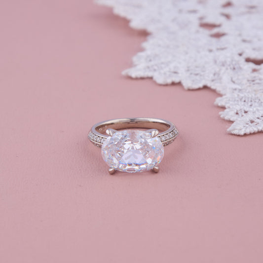 White Oval Stone Ring with Silver Band