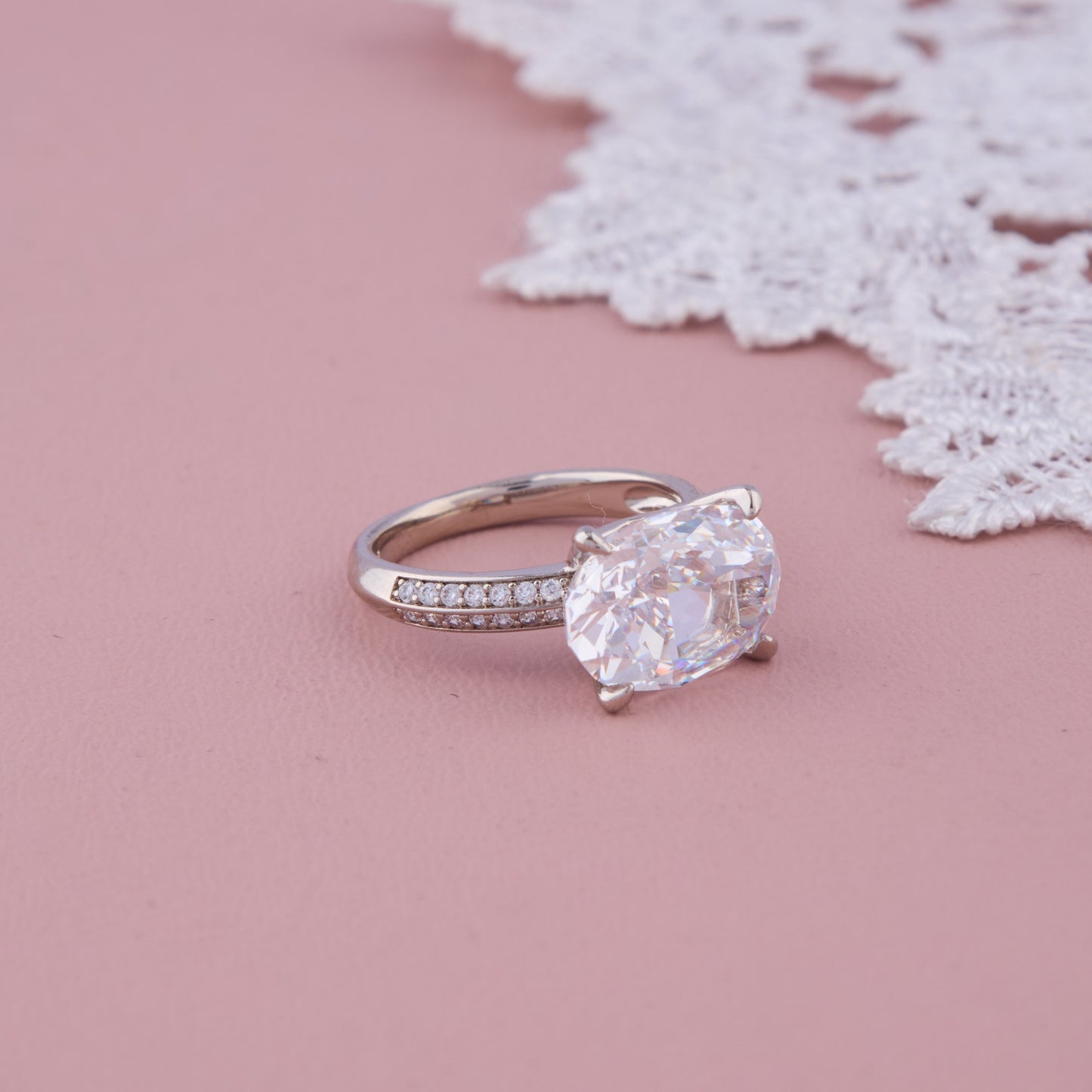 White Oval Stone Ring with Silver Band