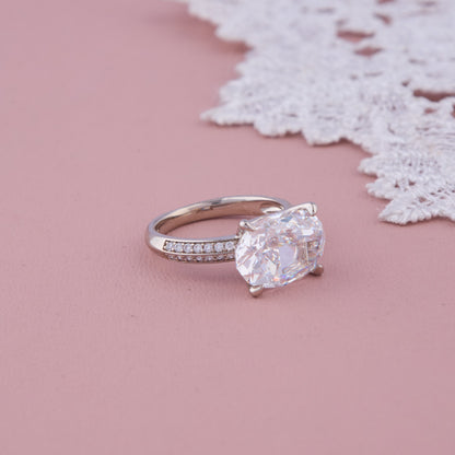 White Oval Stone Ring with Silver Band
