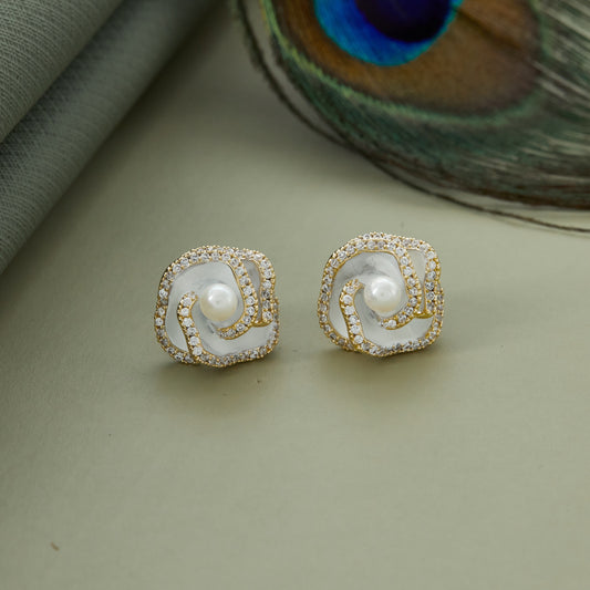 Elegant Pearl and Diamond Floral Earrings