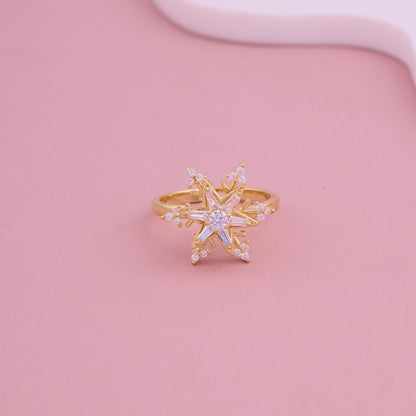 Gold Starburst Ring with White CZ Stones