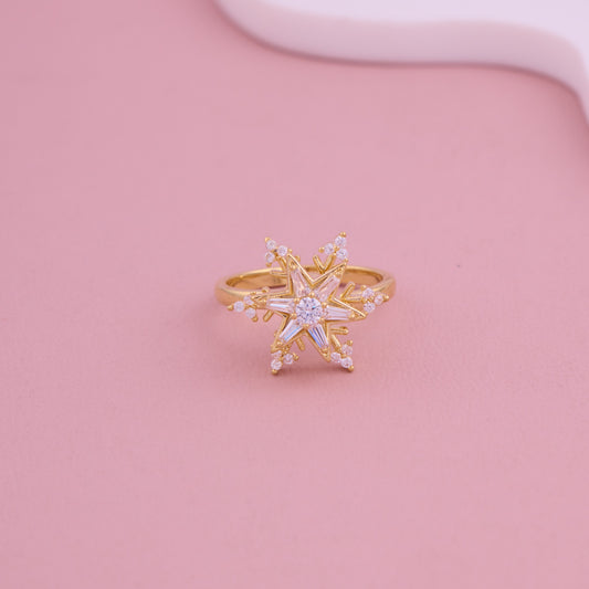 Gold Starburst Ring with White CZ Stones