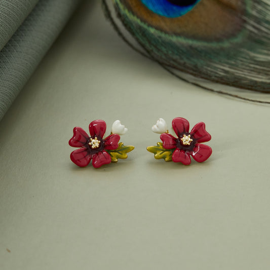 Red Floral Enamel Earrings