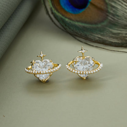 Celestial Heart Earrings with Pearls