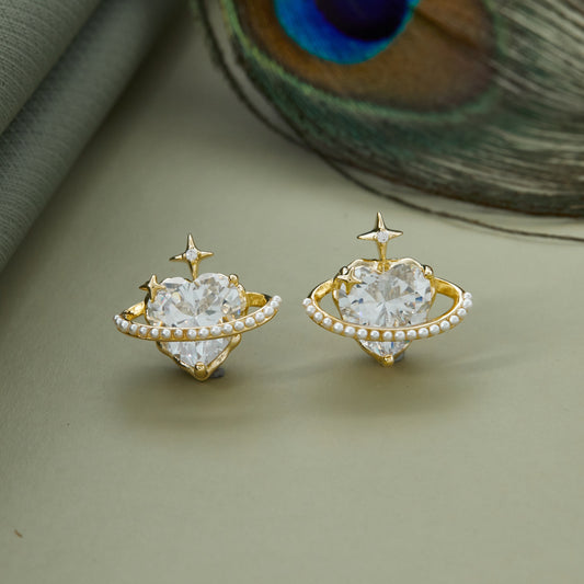 Celestial Heart Earrings with Pearls