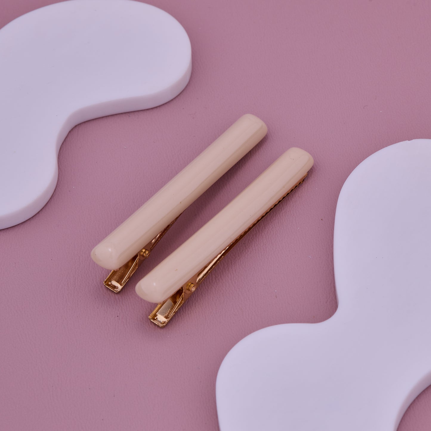 Classic Beige Glossy Hair Clips