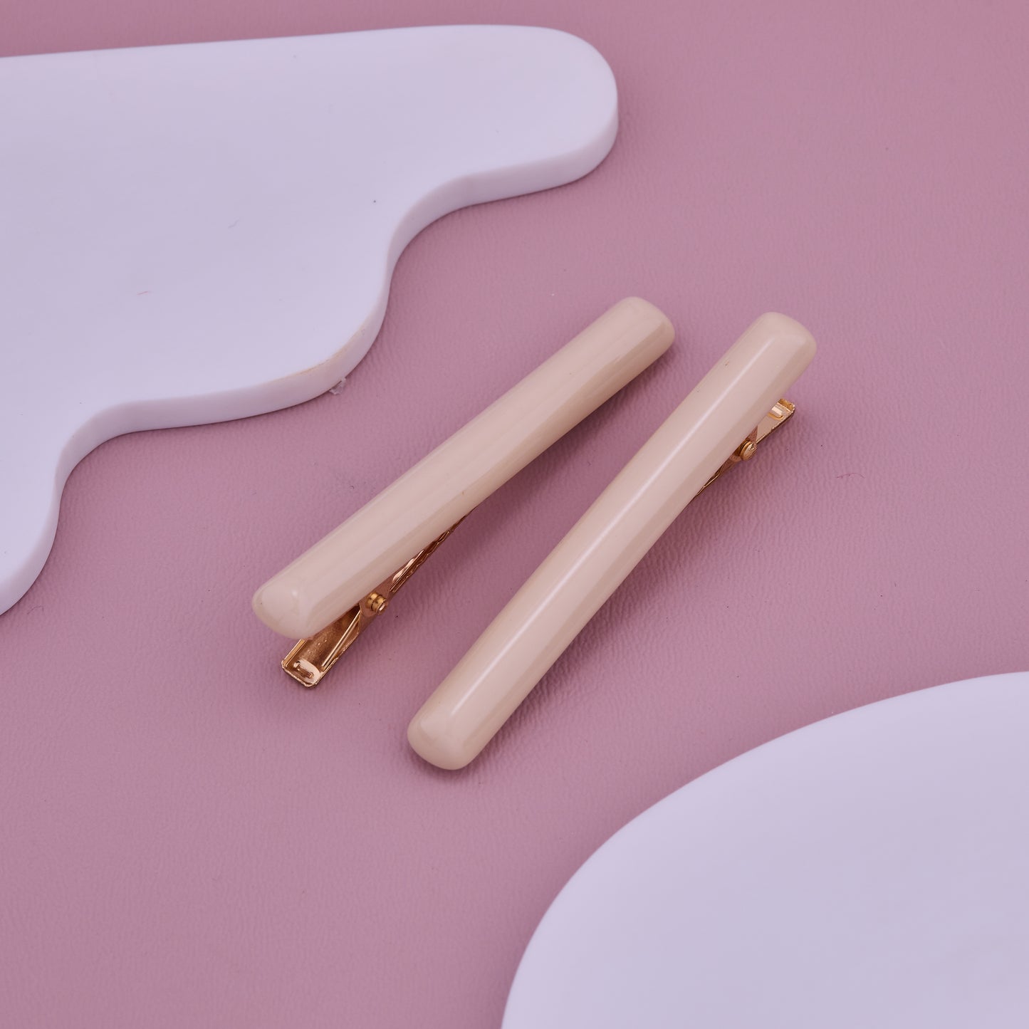 Classic Beige Glossy Hair Clips