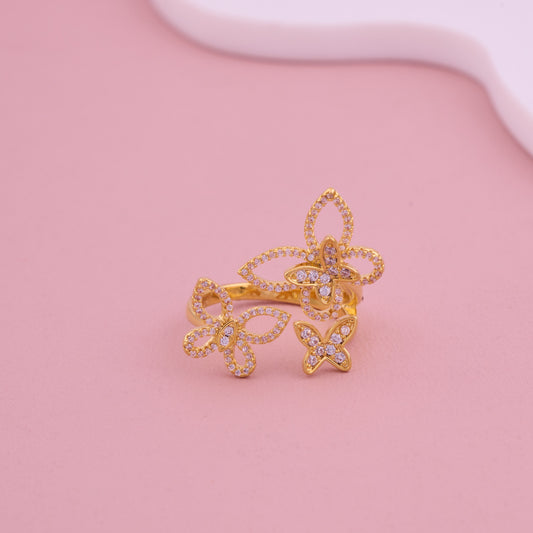 Gold Butterfly Cluster Ring with White CZ Stones
