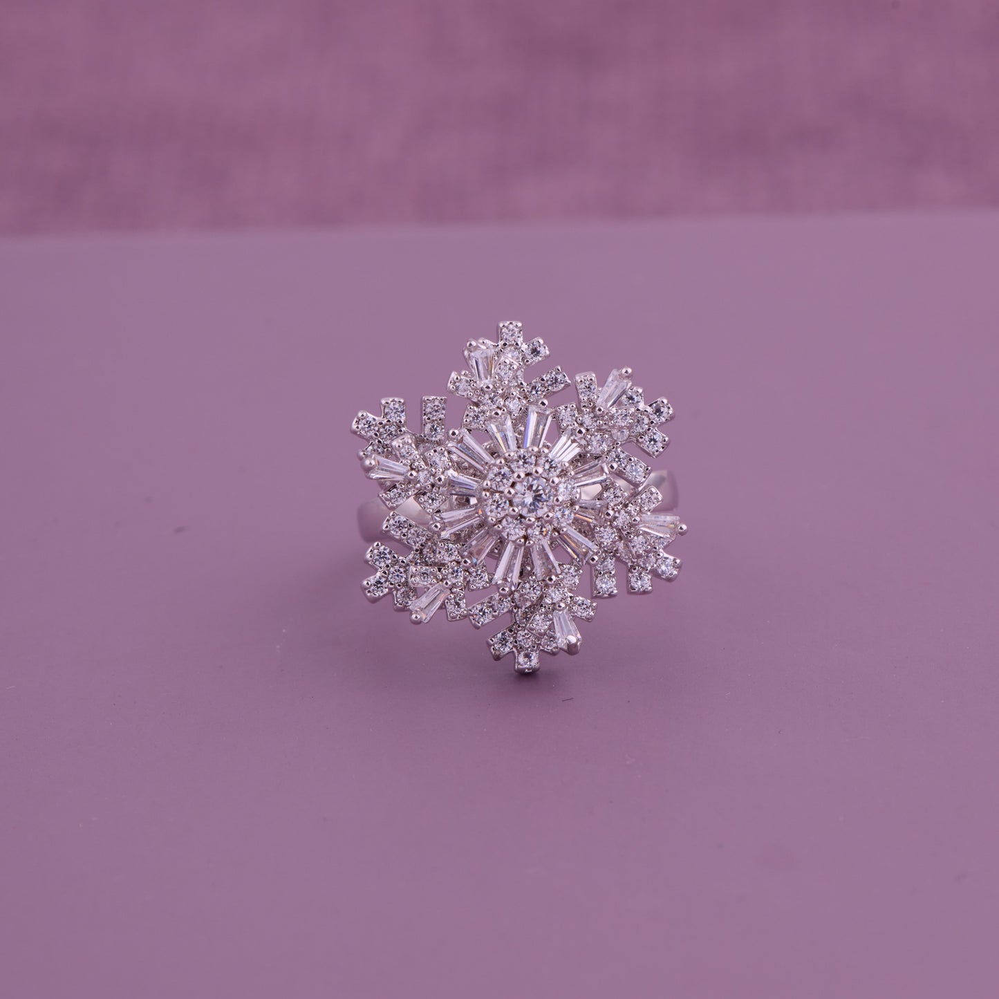 White Snowflake Design Ring with Sparkling CZ Stones