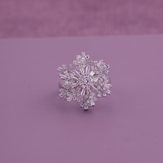 White Snowflake Design Ring with Sparkling CZ Stones