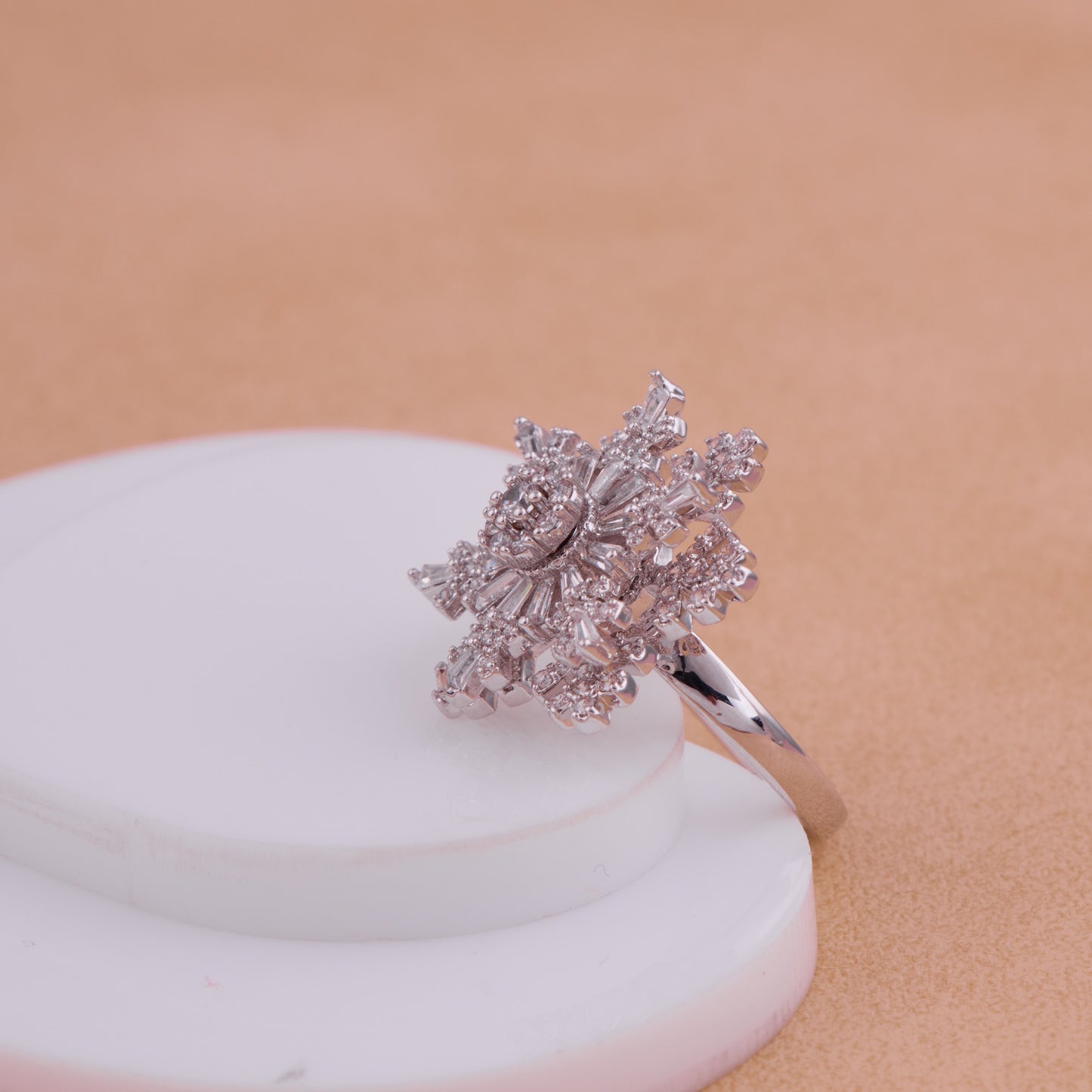 White Snowflake Design Ring with Sparkling CZ Stones