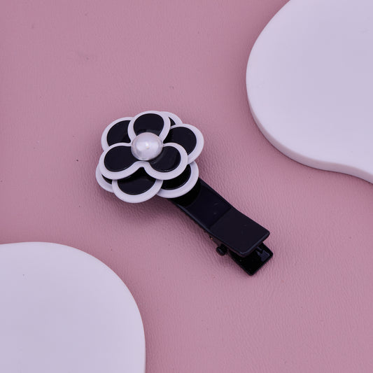 Elegant Black & White Flower Hair Clip