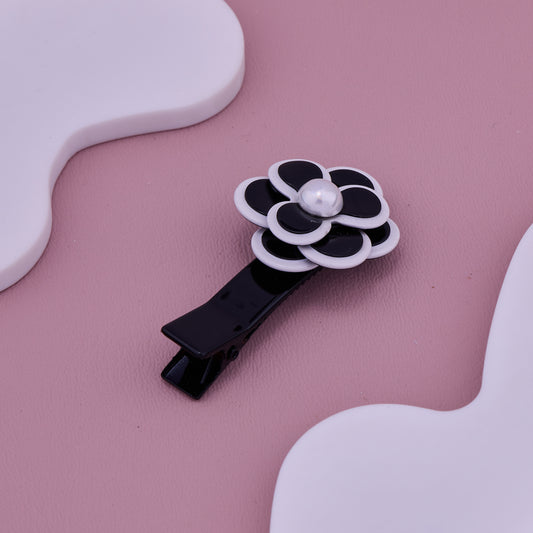 Elegant Black & White Flower Hair Clip
