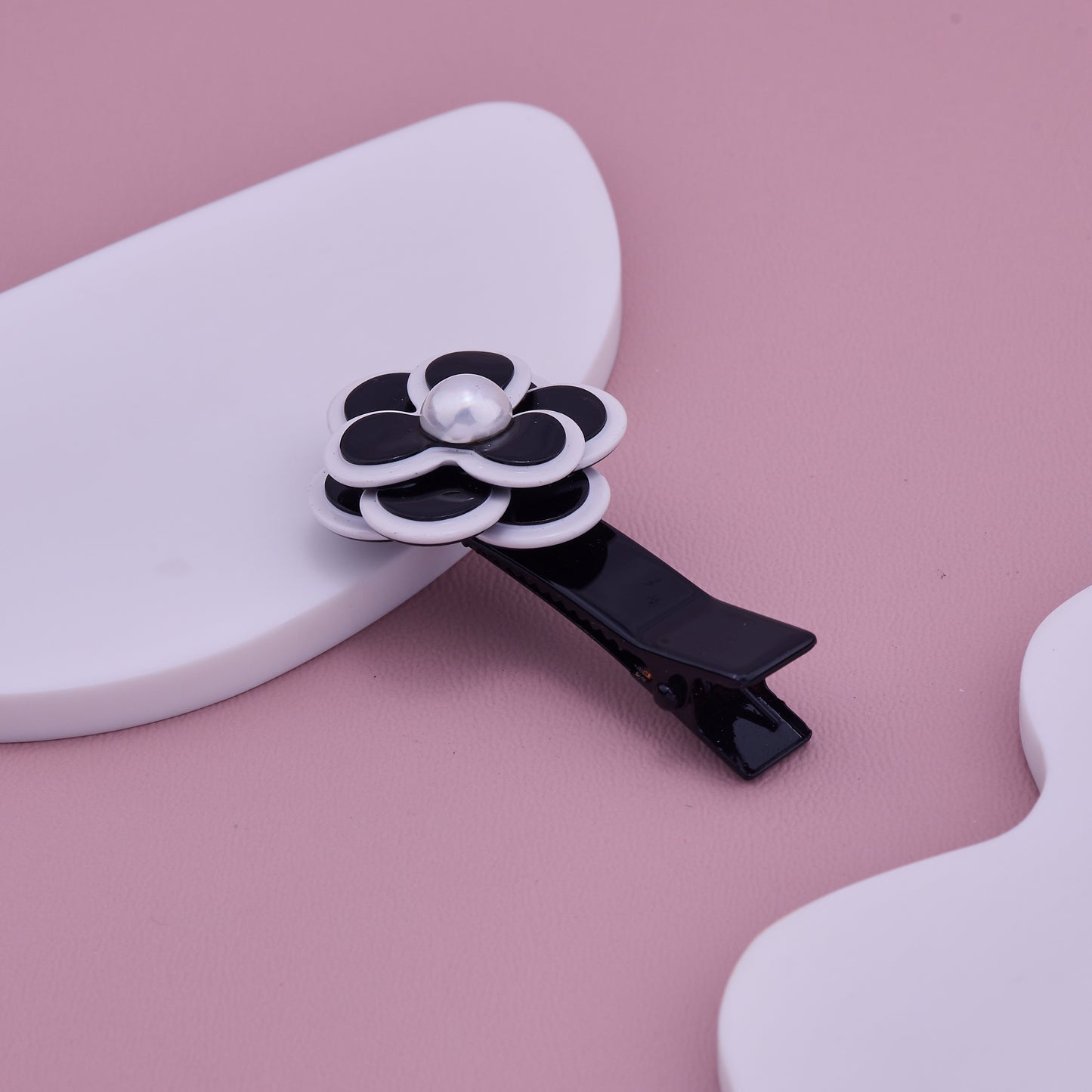 Elegant Black & White Flower Hair Clip